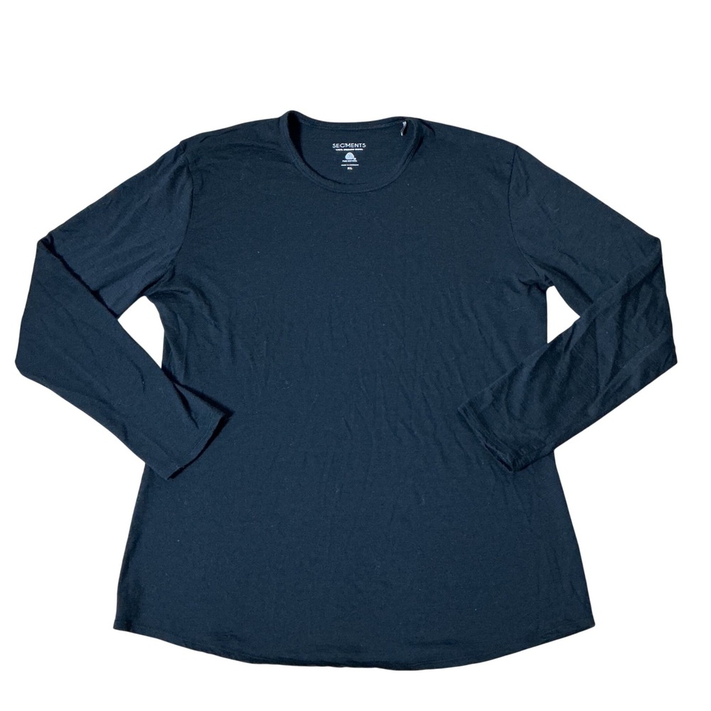 Segments Womens L Black 100% Merino Wool Long Sleeve Crew Neck Top Base Layer
